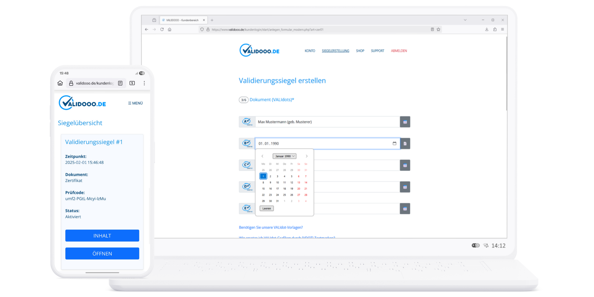 VALIDOOO Weboberfläche auf Desktop und Mobil